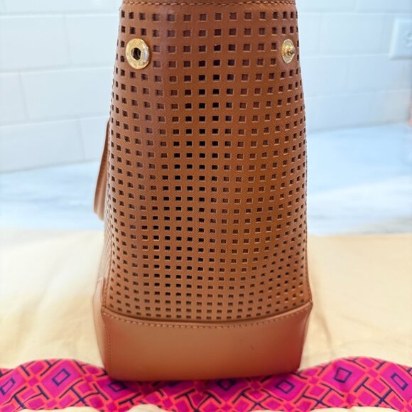 Tory Burch Robinson Perforated Tote Double Zip Tote (Long Strap Not Included) - Picture 5 of 10